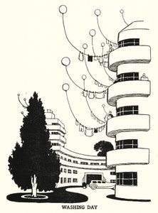 Tvättdag (litho) av William Heath Robinson