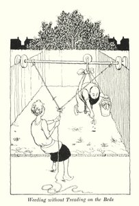 Ogräsrensning utan att trampa på sängarna (litho) av William Heath Robinson