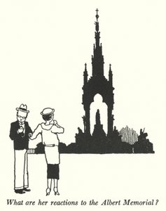 Vad är hennes reaktioner på Albert Memorial? (litho) av William Heath Robinson