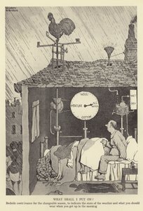 Vad ska jag sätta på sängkläder för den föränderliga årstiden, för att indikera vädrets tillstånd och vad du ska ha på dig när du går upp på morgonen av William Heath Robinson