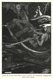 När mina herrar djävlarna hade en vilja att återskapa sig själva på vattnet (litho) av William Heath Robinson