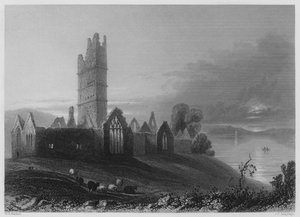 Abbey of Moyne (gravyr) av William Henry (after) Bartlett