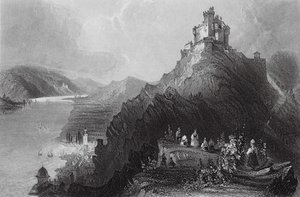 Braubach och slottet Marksburg vid Rhen (gravyr) av William Henry (after) Bartlett