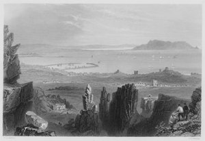Dublin Bay, från Kingstown Quarries (gravyr) av William Henry (after) Bartlett