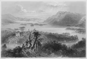 Hazlewood och Lough Gill, Sligo (gravyr) av William Henry (after) Bartlett