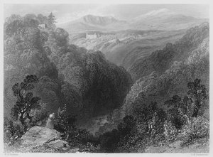Powerscourt från Dargle, County Wicklow (gravyr) av William Henry (after) Bartlett