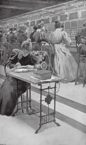 I arbete i ett telefonrum (litho) av William Henry (after) Margetson