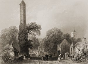 Clondalkin, County Dublin, Irland, från "Scenery and Antiquities of Ireland" av George Virtue, 1860-talet av William Henry Bartlett