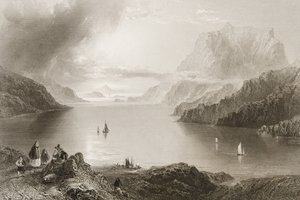 Eagle Mountain, Killeries, Connemara, County Galway, från "Scenery and Antiquities of Ireland" av George Virtue, 1860-talet