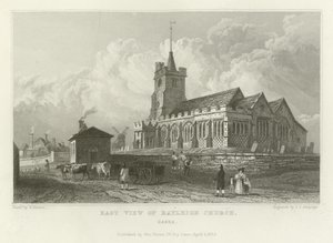 East View of Rayleigh Church, Essex av William Henry Bartlett