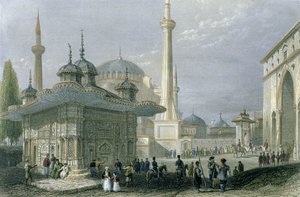 Fontän och torg i St. Sophia, Istanbul, graverad av T. Higham, ca 1850 (akvatint) av William Henry Bartlett