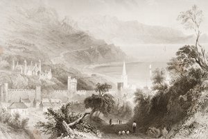 Glenarm, County Antrim, Nordirland, från "Scenery and Antiquities of Ireland" av George Virtue, 1860-talet