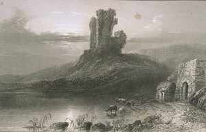 Kilcolman Castle, County Cork, Irland, från "Scenery and Antiquities of Ireland" av George Virtue, 1860-talet av William Henry Bartlett