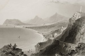 Killiney Bay, County Dublin, Irland, från "Scenery and Antiquities of Ireland" av George Virtue, 1860-talet av William Henry Bartlett