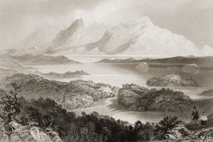 Lake Garromin, Connemara, County Galway, från George Virtues "Scenery and Antiquities of Ireland", 1860-talet. av William Henry Bartlett