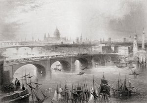 London, Southwark och Blackfriars broar över Themsen, London, England, från "Cyclopaedia of Useful Arts and Manufactures" av Charles Tomlinson av William Henry Bartlett