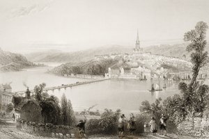 Londonderry, County Londonderry, Nordirland, från "Scenery and Antiquities of Ireland" av George Virtue, 1860-talet av William Henry Bartlett