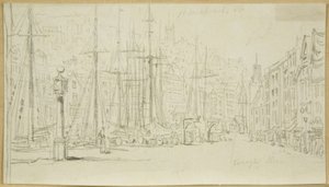 Tittar längs Broad Quay från urtavlan (penna på papper) av William Henry Bartlett