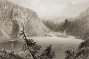 Luggela Lake, County Wicklow, från George Virtues "Scenery and Antiquities of Ireland", 1860-talet. av William Henry Bartlett