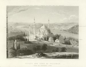 Moskén och graven av Suleiman, Konstantinopel av William Henry Bartlett