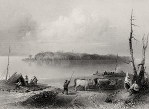 Navy Island, Niagara River, Ontario, Kanada, graverad av Charles Coulson (1815-89) av William Henry Bartlett