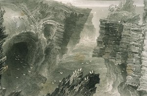 Puffin Hole i Kilkee, County Clare, Irland, från "Scenery and Antiquities in Ireland" av George Virtue, 1860-talet av William Henry Bartlett