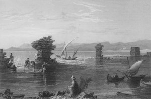 Rester av hamnen i Tire av William Henry Bartlett