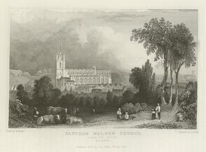 Saffron Walden kyrka, från söder, Essex av William Henry Bartlett