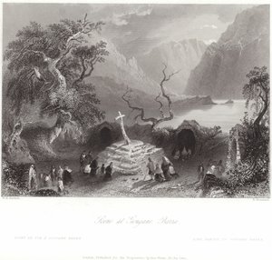 Scen vid Gougane Barra i grevskapet Cork av William Henry Bartlett