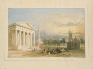 Studie till Bartletts vy över Yale College och Statehouse av William Henry Bartlett