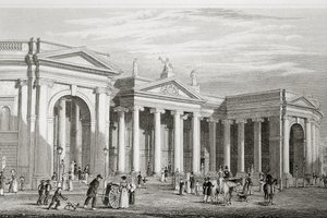 Bank of Ireland, Dublin, byggd 1729, från "Scenery and Antiquities of Ireland" av George Virtue, 1860-talet av William Henry Bartlett