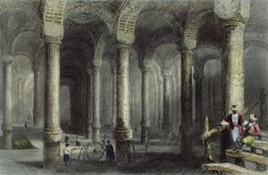 Cisternen i Bin-Veber-Direg, eller The Thousand and One, Istanbul, graverad av J. Carter, ca 1850 (akvatint) av William Henry Bartlett
