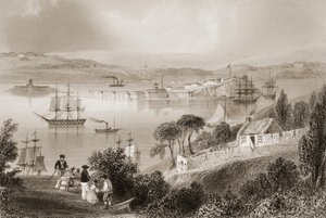 The Cove of Cork (nu Cobh), County Cork, Irland, från "Scenery and Antiquities of Ireland" av George Virtue, 1860-talet av William Henry Bartlett