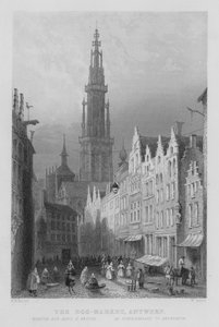 Äggmarknaden, Antwerpen (gravyr) av William Henry Bartlett