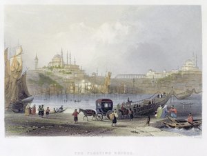 Den flytande bron, Istanbul, graverad av J.C. Bentley, ca 1850 (akvatint) av William Henry Bartlett