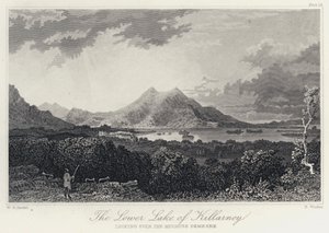 The Lower Lake of Killarney, med utsikt över Mucruss Demesne (gravyr) av William Henry Bartlett