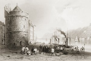 The Quay at Waterford, Irland, från "Scenery and Antiquities of Ireland" av George Virtue, 1860-talet av William Henry Bartlett