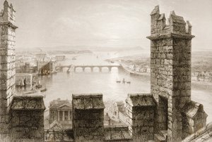 Floden Shannon och Limerick från Cathedral Tower, County Limerick, från "Scenery and Antiquities of Ireland" av George Virtue, 1860-talet av William Henry Bartlett