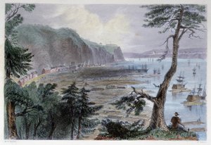 Timber Deposition nära Quebec - i "" kanadensiskt landskap illustrerad" av Bartlett W. H. av William Henry Bartlett