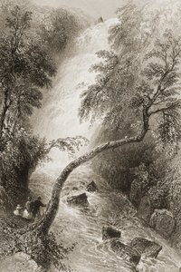 Turc Waterfall, County Killarney, Irland, från "Scenery and Antiquities of Ireland" av George Virtue, 1860-talet av William Henry Bartlett