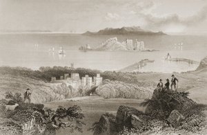 Utsikt över Howth Castle, County Dublin, Irland, från "Scenery and Antiquities of Ireland" av George Virtue, 1860-talet av William Henry Bartlett
