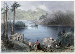 Utsikt över sjön och gränsen - i "" kanadensiskt landskap illustrerad" av Bartlett W. H. av William Henry Bartlett