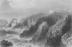 Utsikt över Slains Castle, nära Peterhead av William Henry Bartlett
