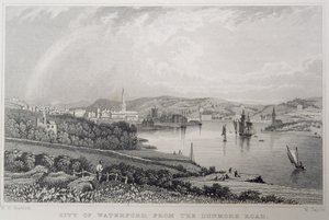 Vy över Waterford från The Dunmore Road, Irland, graverad av W. Taylor av William Henry Bartlett