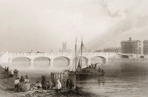 Wellesley Bridge, Limerick, Irland, från "Scenery and Antiquities of Ireland" av George Virtue, 1860-talet av William Henry Bartlett