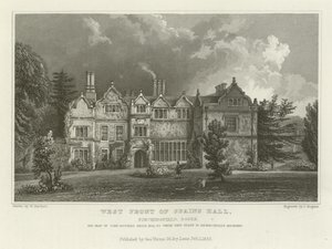Västra framsidan av Spains Hall, Finchingfield, Essex, säte för John Ruggles Brice, Esquire av William Henry Bartlett