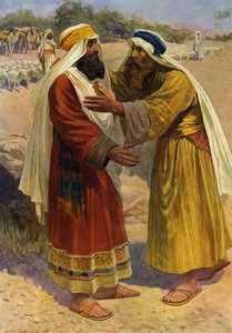 Mötet mellan Jakob och Esau (färg litho)