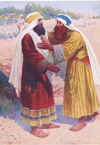 Mötet mellan Jakob och Esau, från The Bible Picture Book utgiven av Thomas Nelson, c.1950