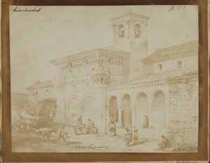 Förminskad kopia av en gravyr av en morisk kyrka av William Henry Fox Talbot