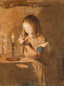 Träning av nål: Den unga sömmerskan, ca 1845 (wc på papper) av William Henry Hunt